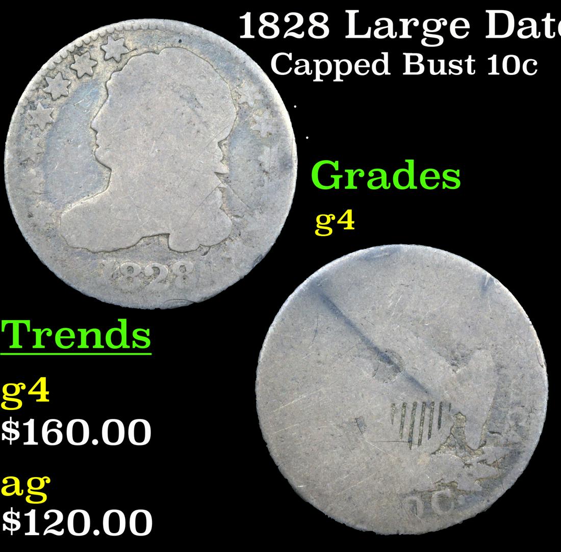 1828 Large Date JR-2 Capped Bust Dime 10c Grades g, good (1 of 3)