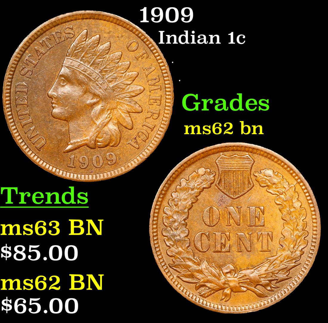 1909 Indian Cent 1c Grades Select Unc BN: 1909 Indian Cent 1c Grades Select Unc BN.