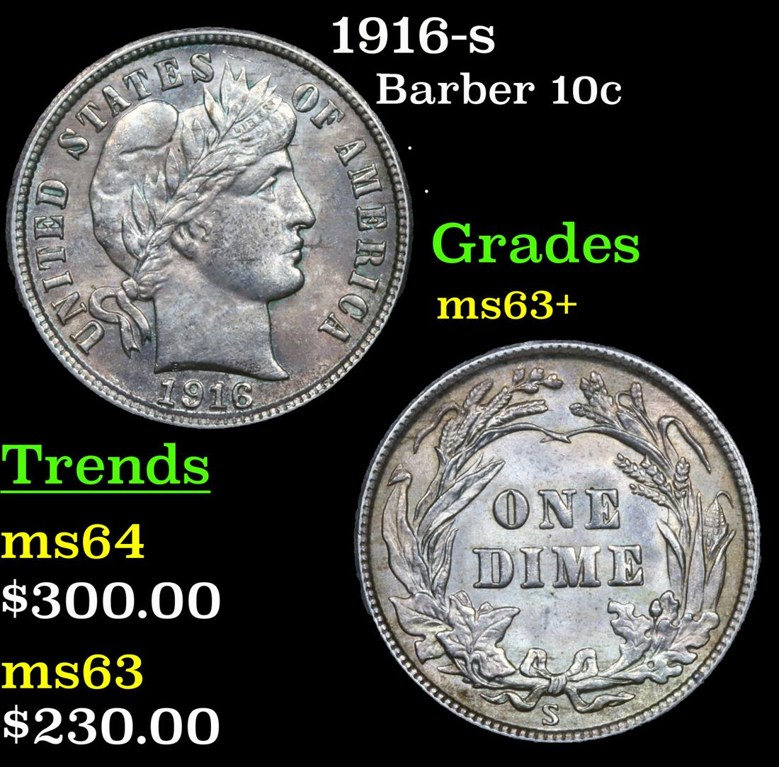 1916-s Barber Dime 10c Grades Select+ Unc (1 of 3)