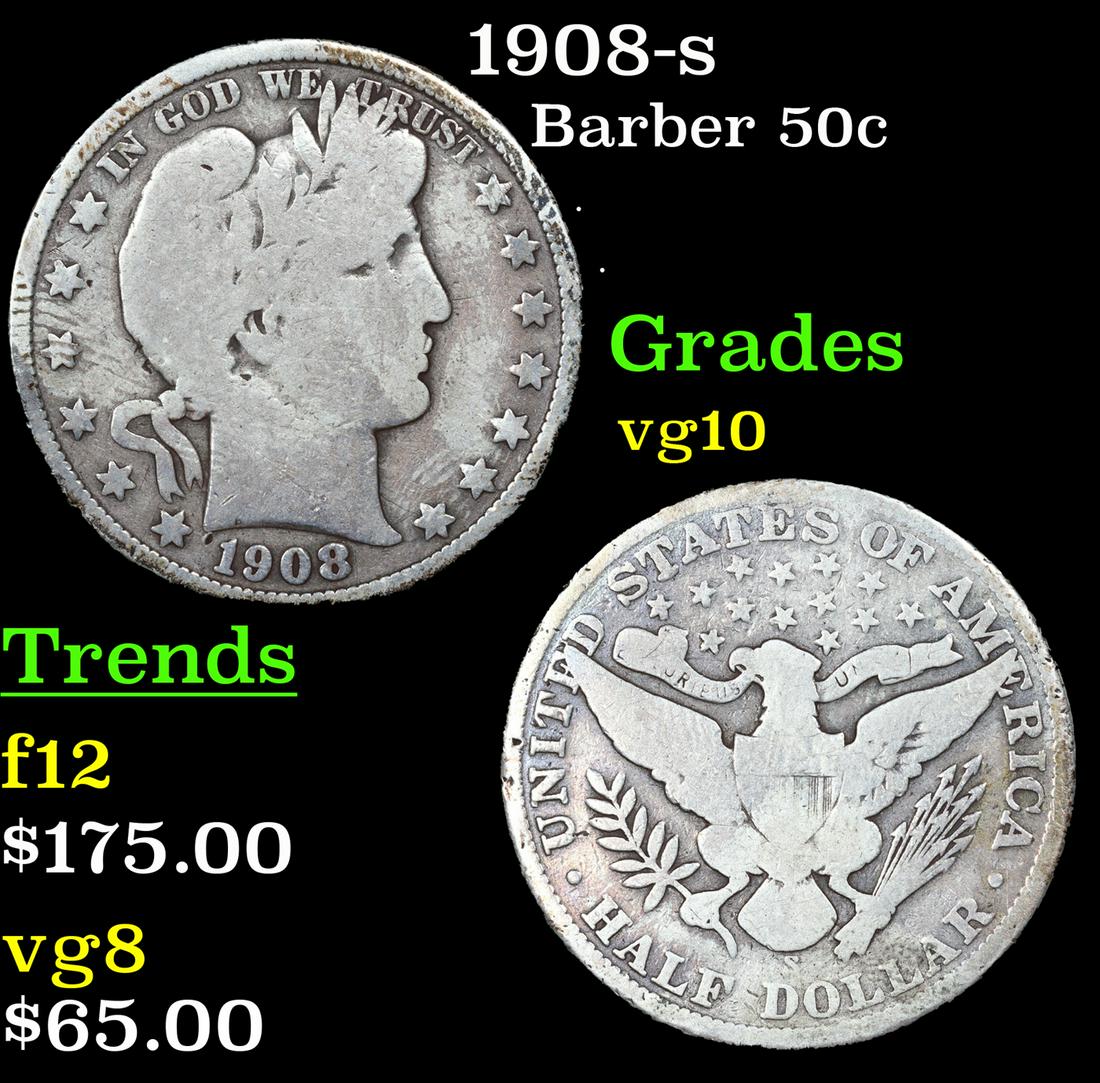 1908-s Barber Half Dollars 50c Grades vg+ (1 of 3)