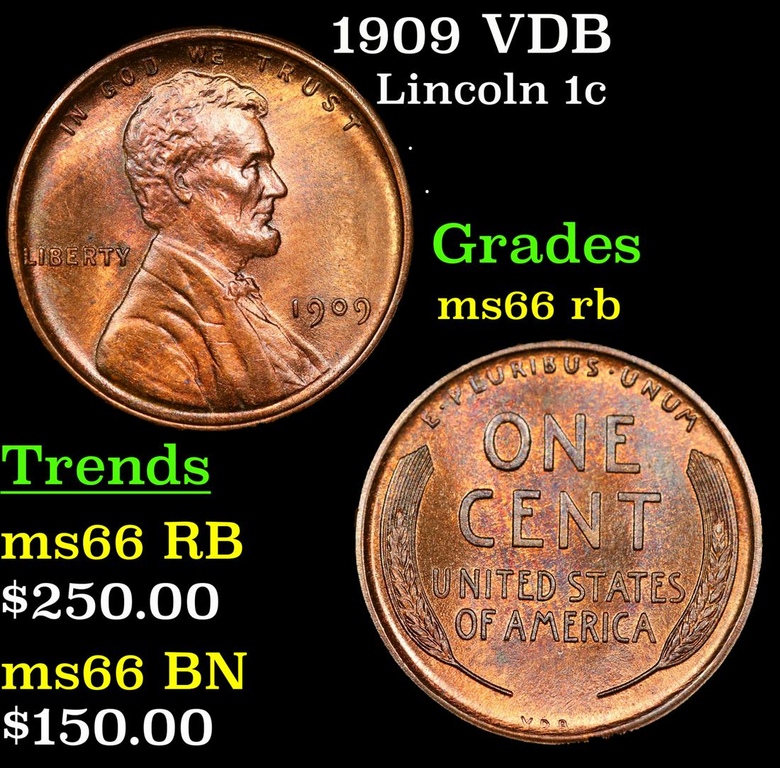 1909 VDB Lincoln Cent 1c Grades GEM+ Unc RB: 1909 VDB Lincoln Cent 1c Grades GEM+ Unc RB. Always sought after date. Always popular.