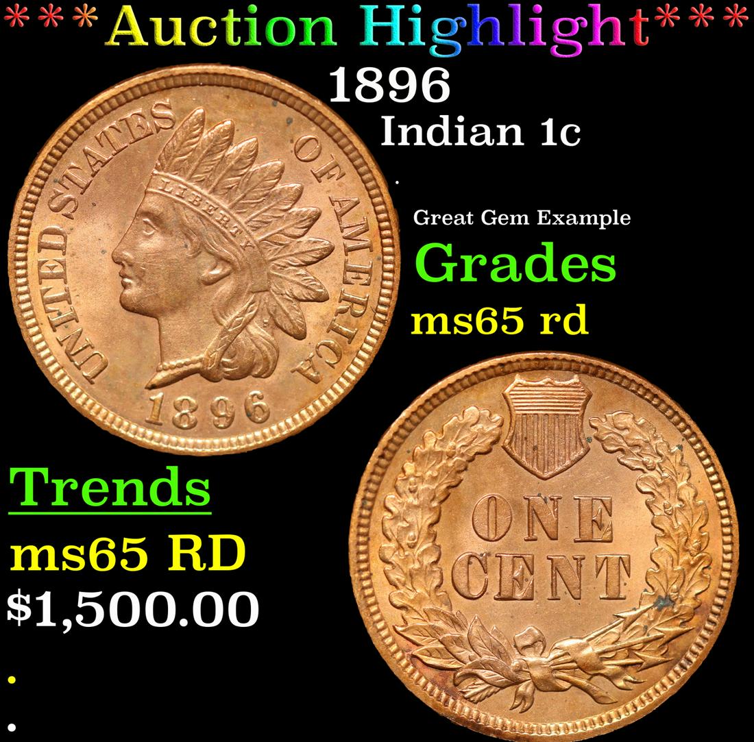 ***Auction Highlight*** 1896 Indian Cent 1c Grades GEM Unc RD By SEGS (fc) (1 of 5)