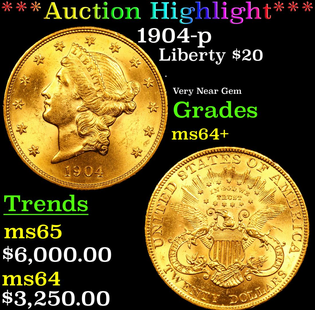 ***Auction Highlight*** 1904-p Gold Liberty Double Eagle $20 Graded ms64+ By SEGS (fc) (1 of 5)