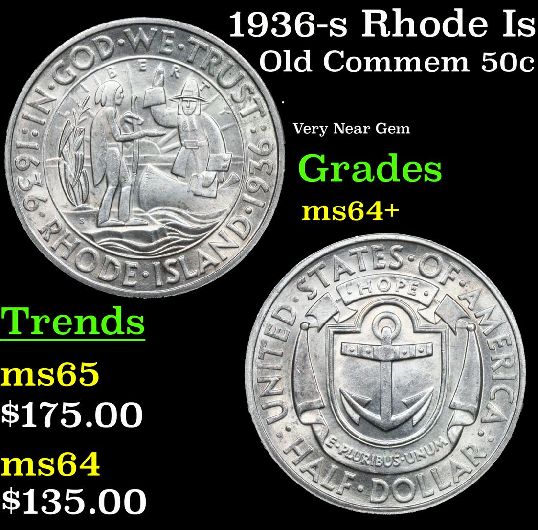 1936-s Rhode Island Old Commem Half Dollar 50c Grades Choice+ Unc (1 of 3)