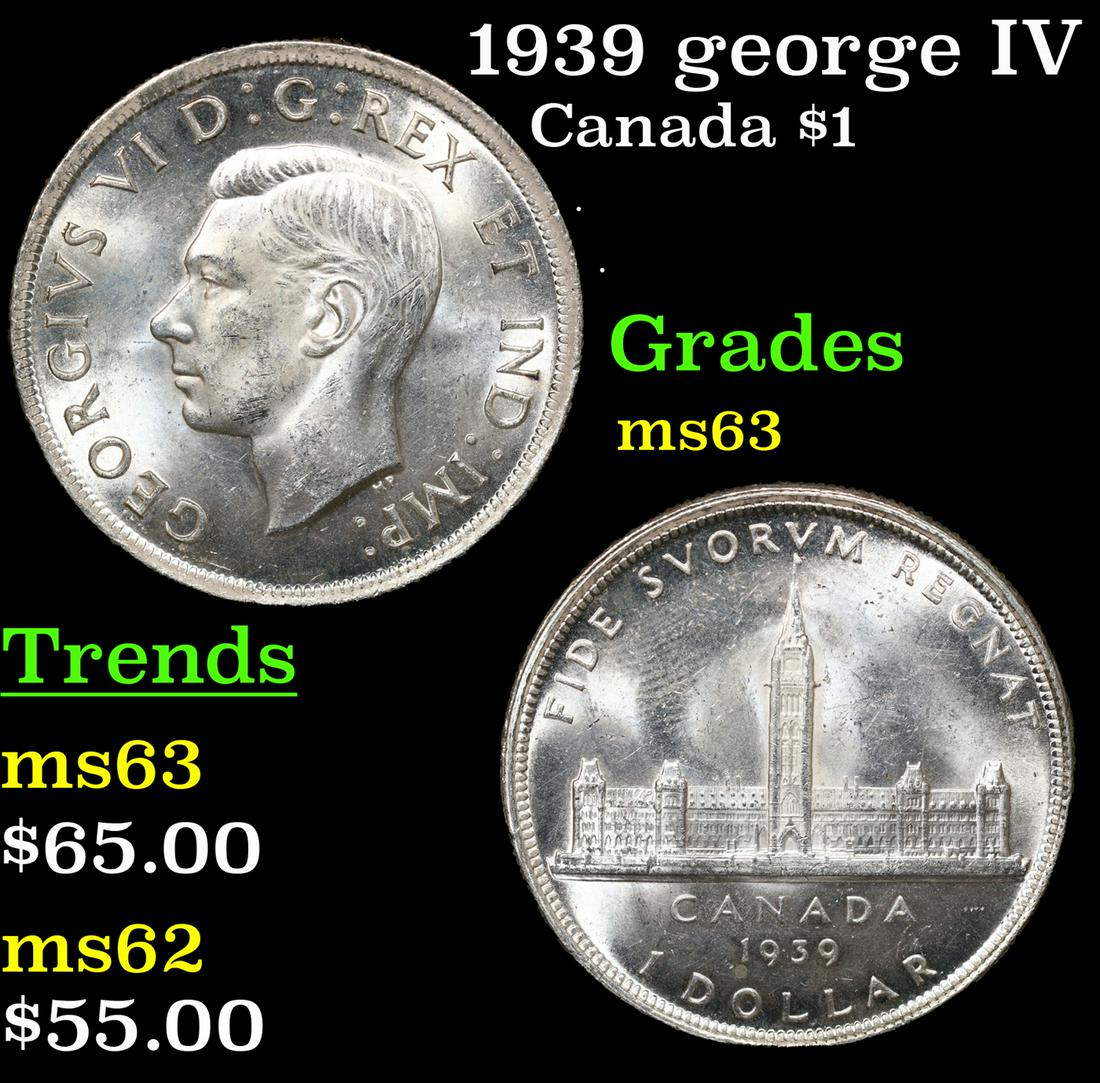 1939 george IV Canada $1 Dollar KM-38 Grades Select Unc (1 of 3)