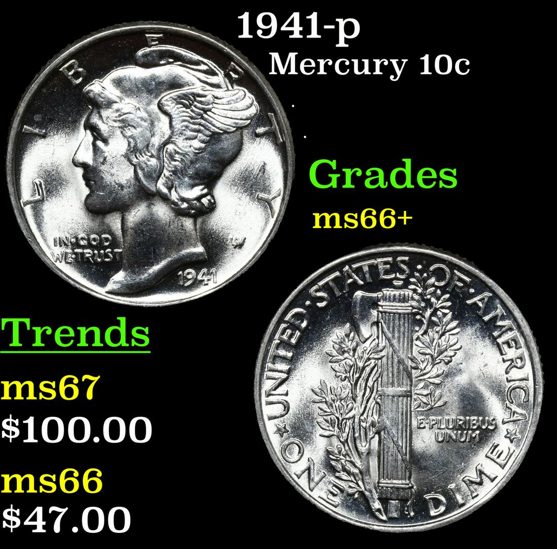 1941-p Mercury Dime 10c Grades GEM++ Unc (1 of 3)