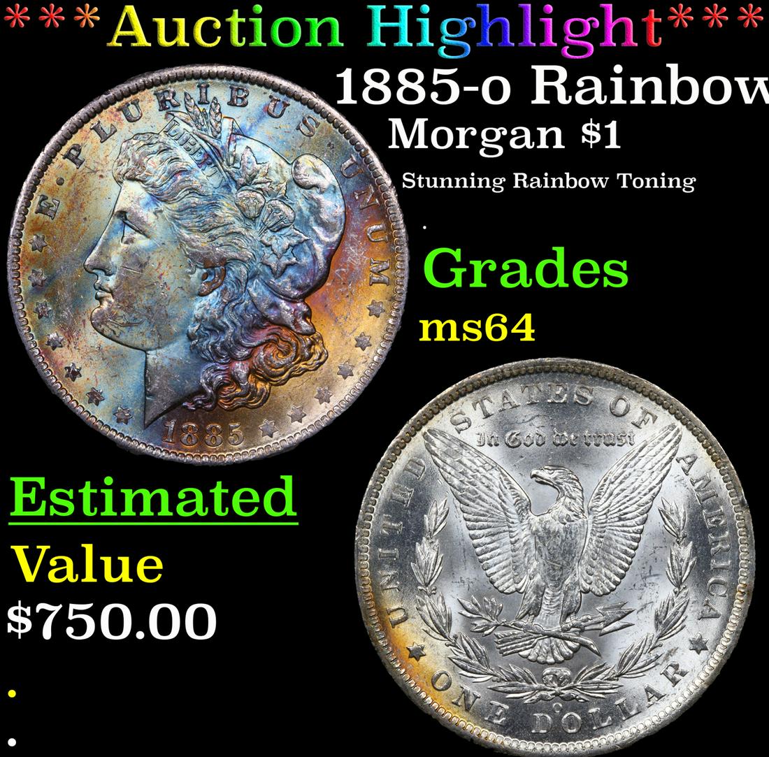 ***Auction Highlight*** 1885-o Rainbow Toned Morgan Dollar $1 Grades Choice Unc By SEGS (fc) (1 of 5)