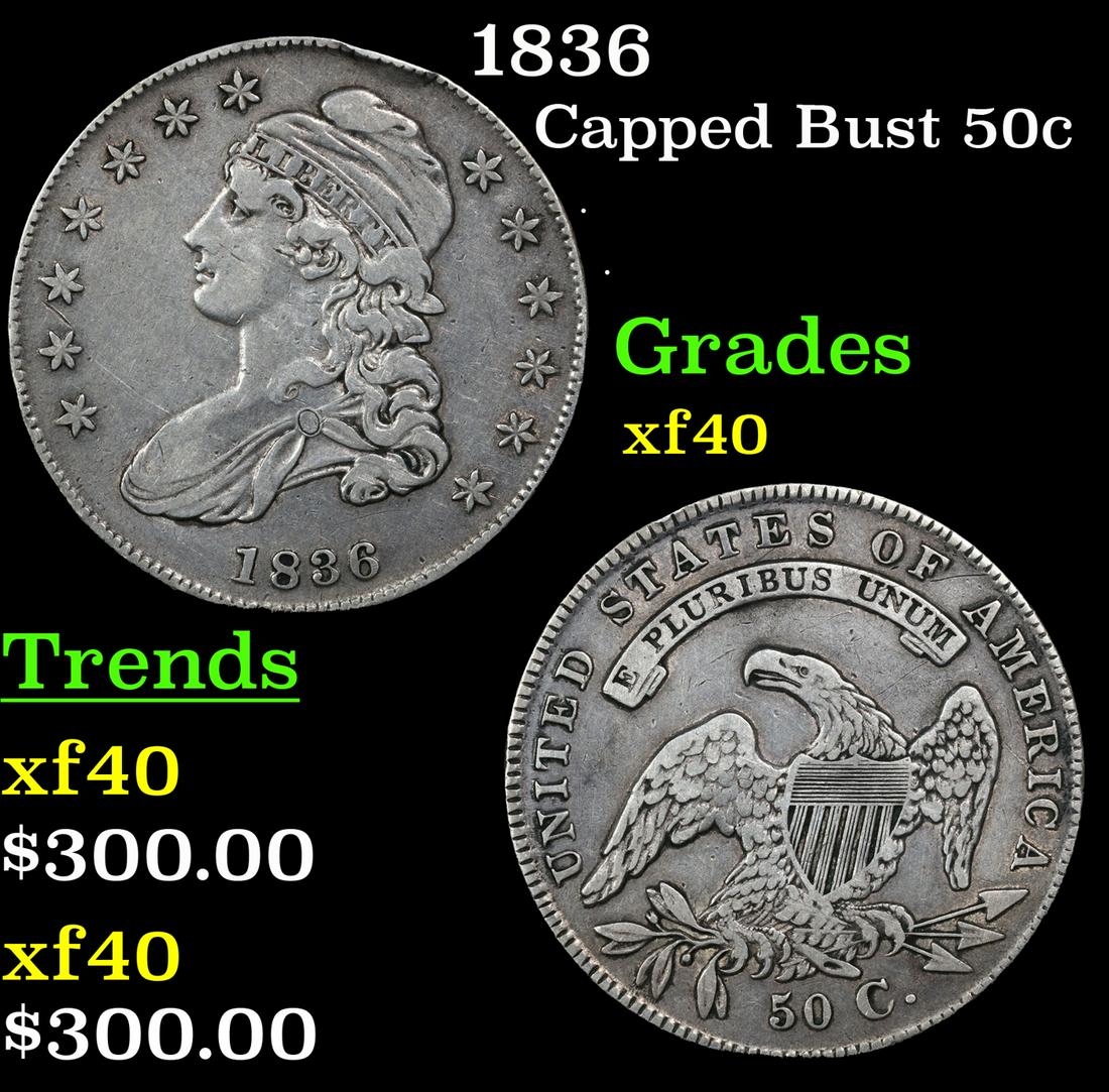 1836 Capped Bust Half Dollar 50c Grades xf (1 of 3)