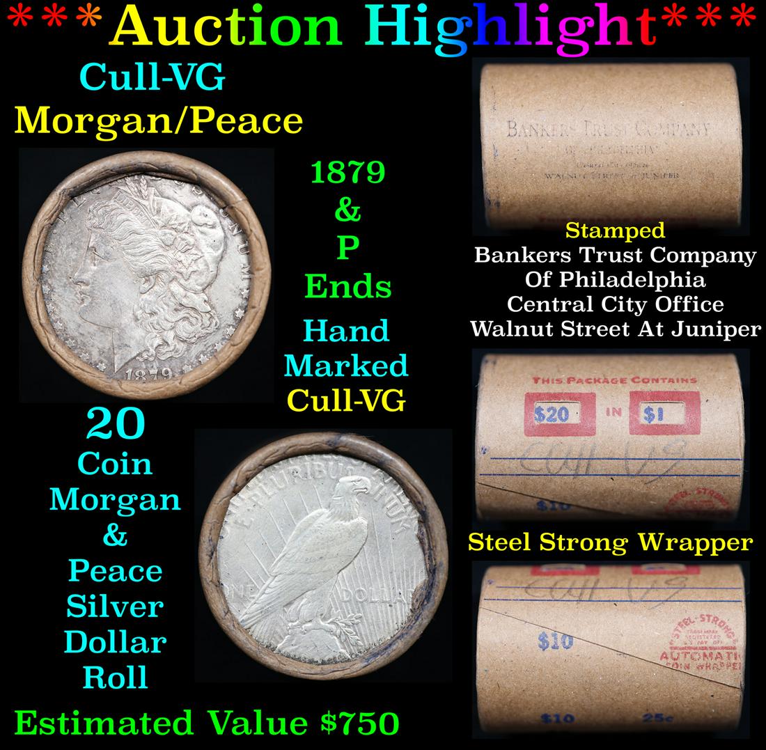 ***Auction Highlight*** 1879 Morgan & P Peace Ends Cull-VG Mixed Morgan/Peace Silver Dollar Shotgun (1 of 6)
