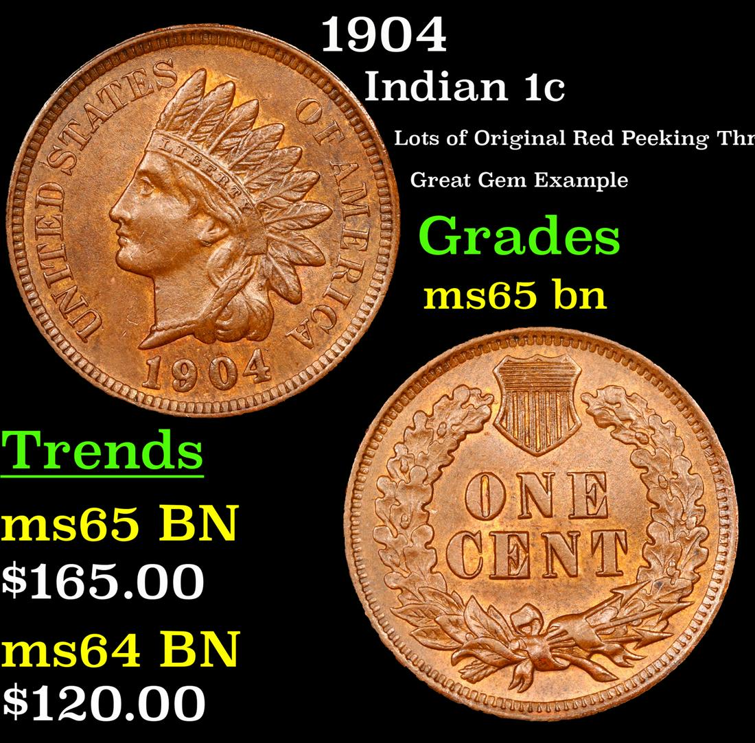 1904 Indian Cent 1c Grades GEM Unc BN (1 of 3)