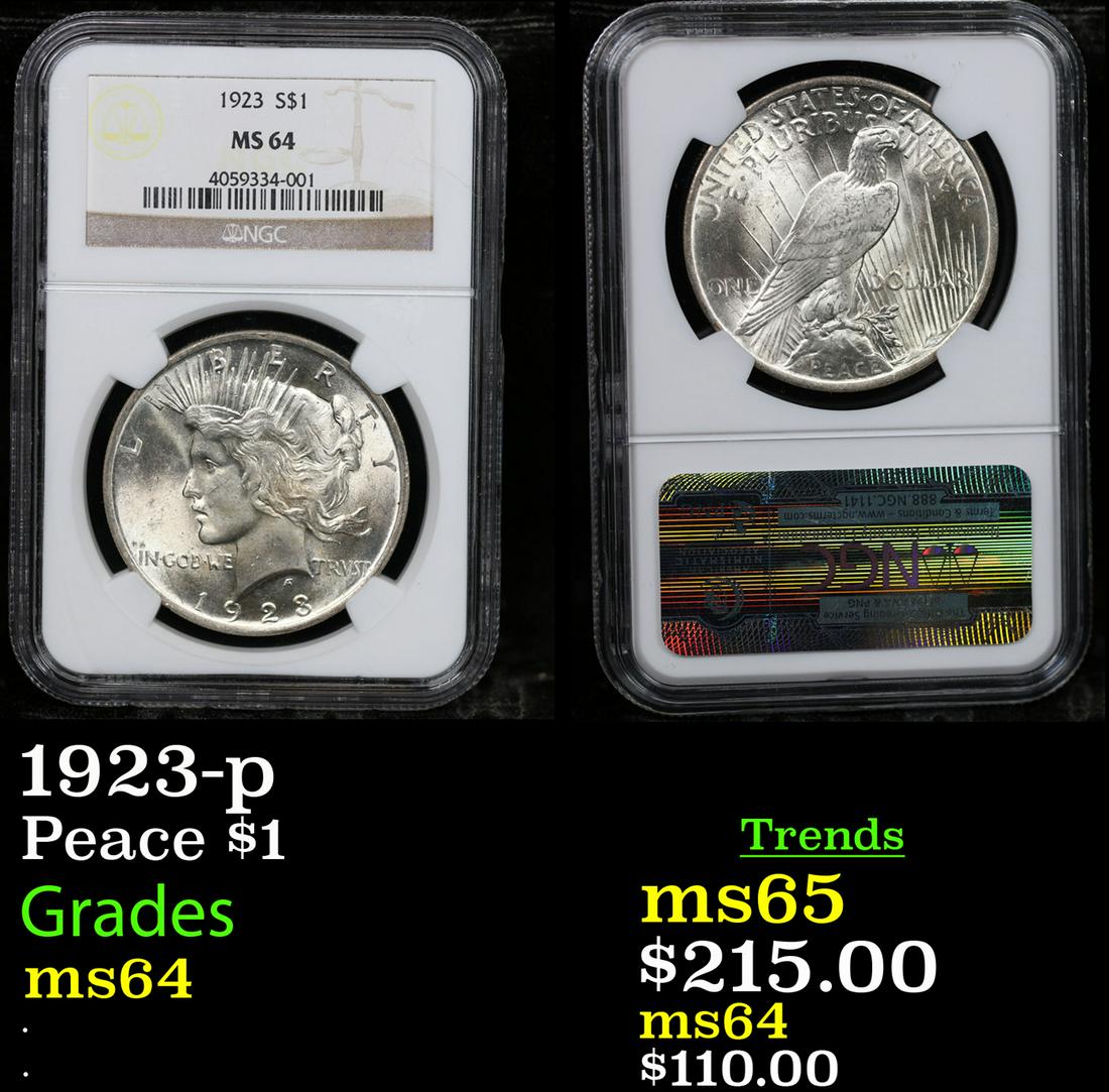 NGC 1923-p Peace Dollar $1 Graded ms64 By NGC (1 of 3)
