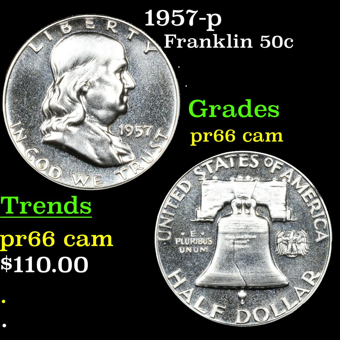 Proof 1957-p Franklin Half Dollar 50c Grades GEM+ Proof Cameo (1 of 3)
