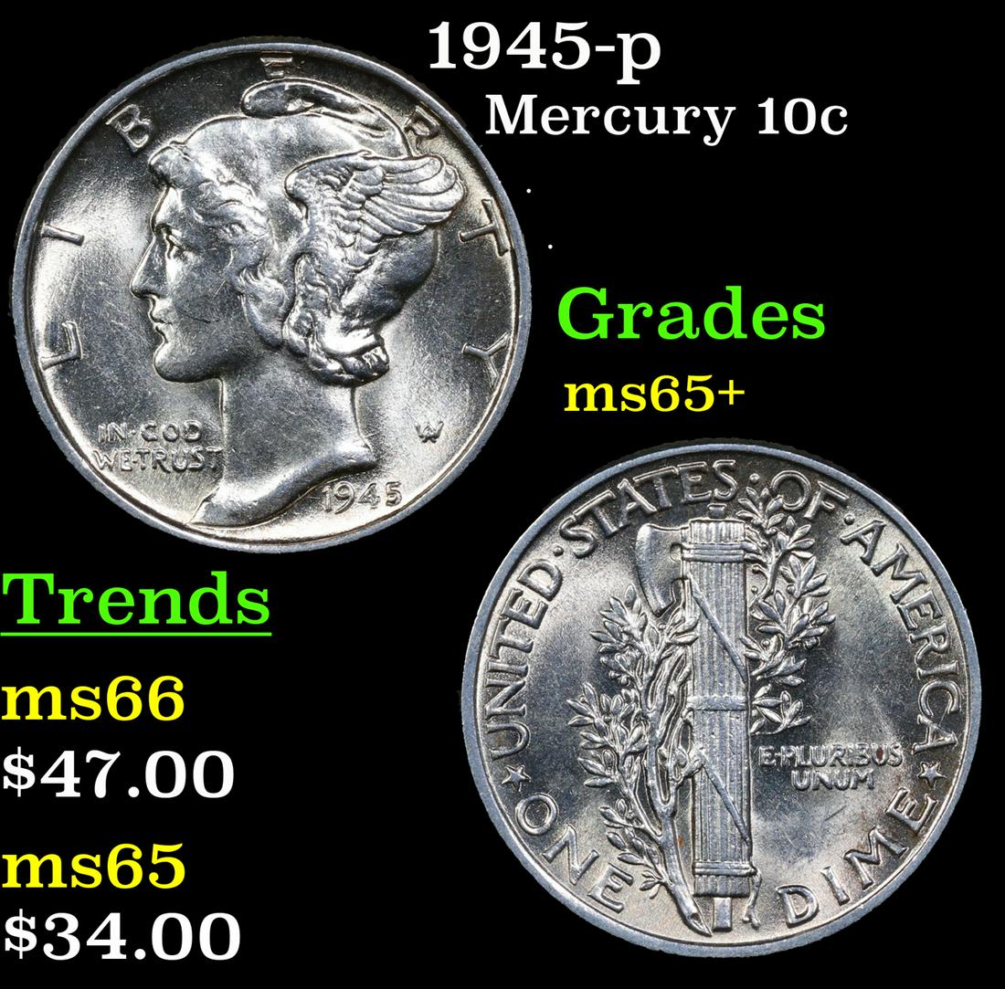 1945-p Mercury Dime 10c Grades GEM+ Unc (1 of 3)