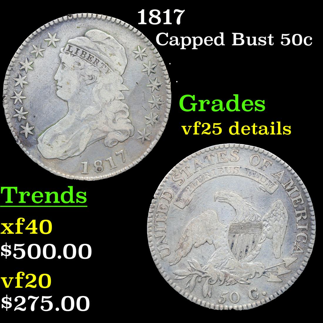 1817 Capped Bust Half Dollar 50c Grades vf details (1 of 3)