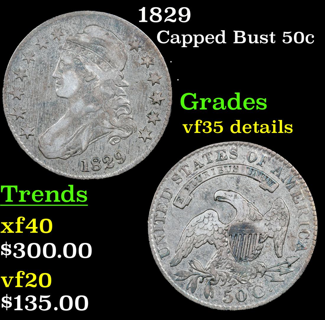 1829 Capped Bust Half Dollar 50c Grades vf details (1 of 3)