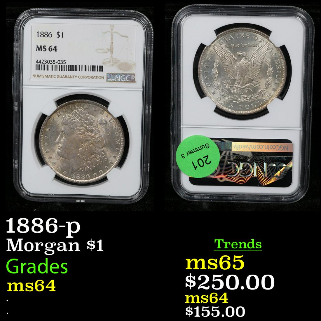 NGC 1886-p Morgan Dollar $1 Graded ms64 By NGC (1 of 3)