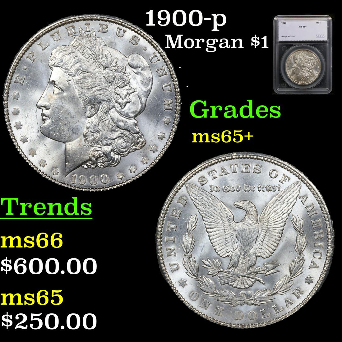 1900-p Morgan Dollar $1 Graded ms65+ By SEGS (1 of 5)
