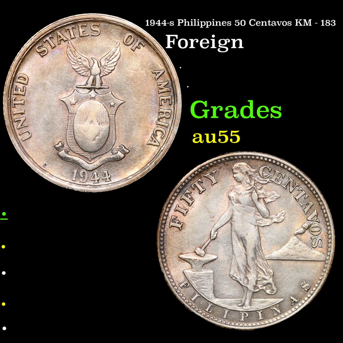 1944-s Philippines 50 Centavos KM - 183 Grades Choice AU (1 of 3)