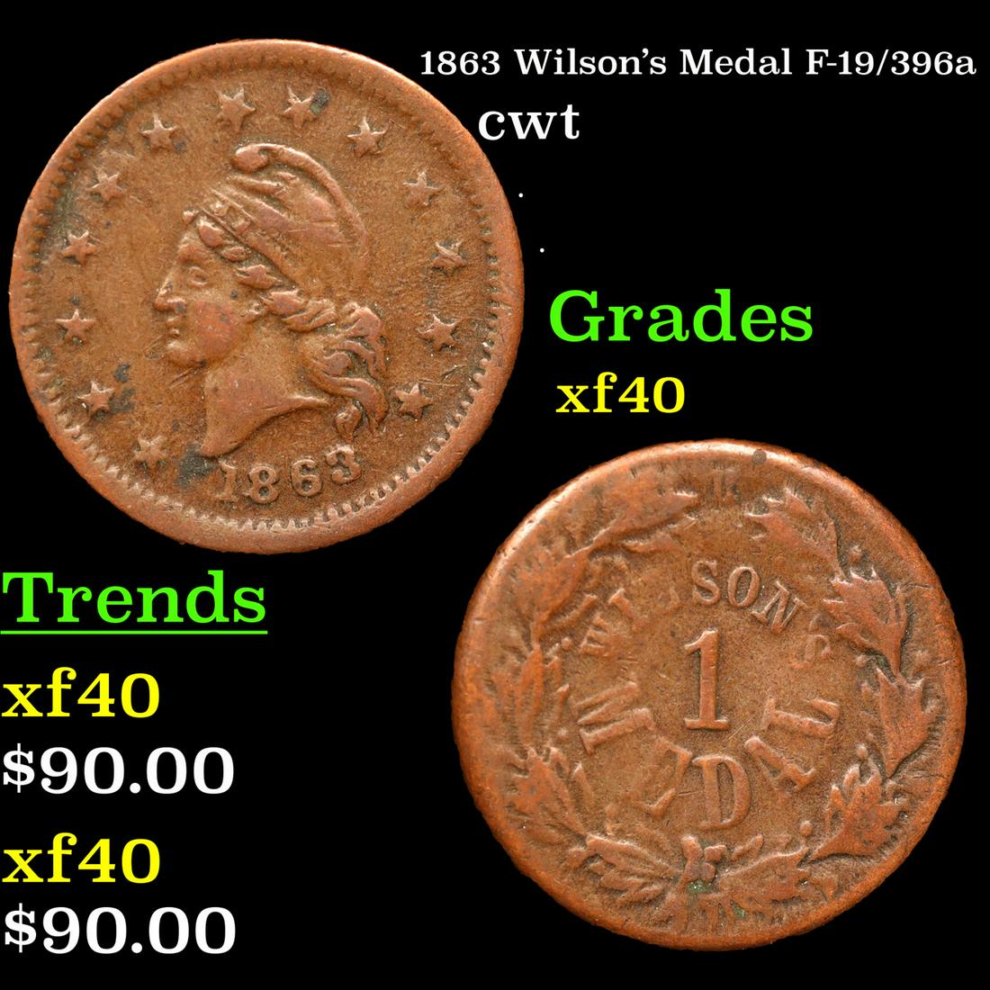 1863 Wilson's Medal Civil War Token F-19/396a 1c Grades xf (1 of 3)