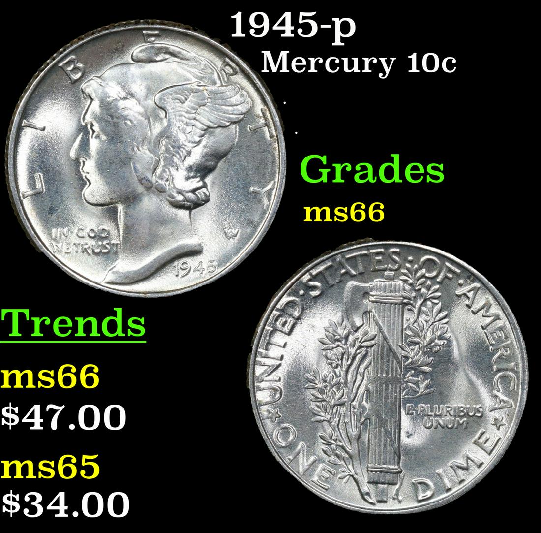 1945-p Mercury Dime 10c Grades GEM+ Unc (1 of 3)