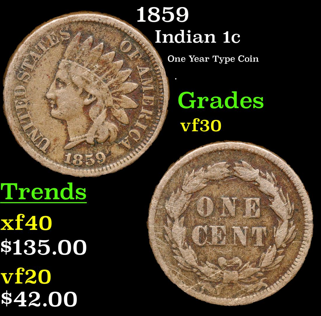 1859 Indian Cent 1c Grades vf++ (1 of 3)