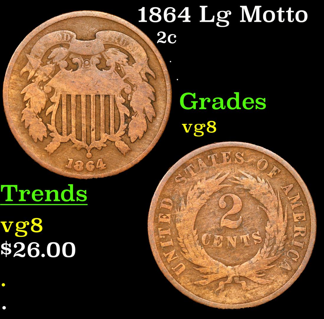 1864 Lg Motto Two Cent Piece 2c Grades vg, very good (1 of 3)