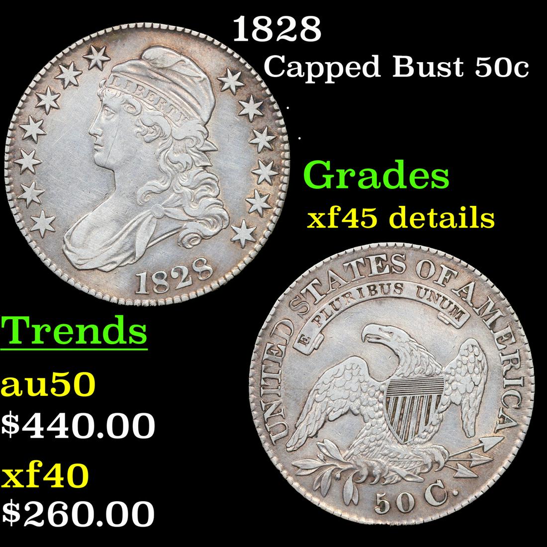 1828 Capped Bust Half Dollar 50c Grades xf details (1 of 3)