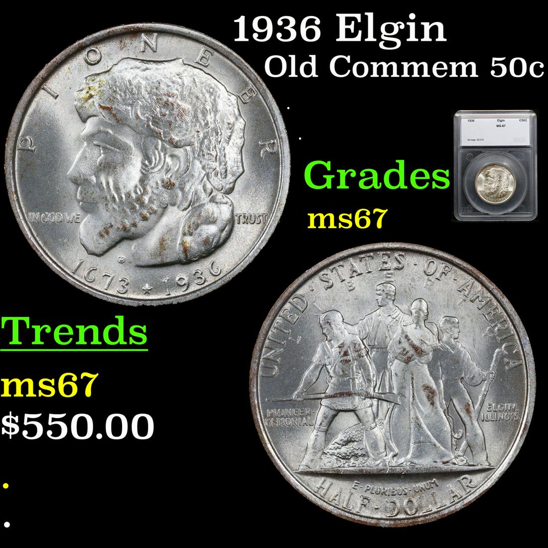 1936 Elgin Old Commem Half Dollar 50c Graded ms67 By SEGS (1 of 5)