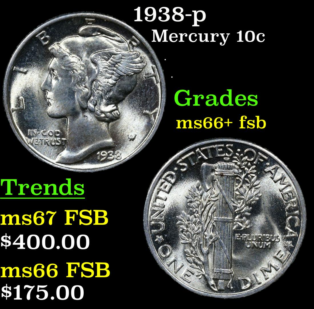 1938-p Mercury Dime 10c Grades GEM++ FSB (1 of 3)
