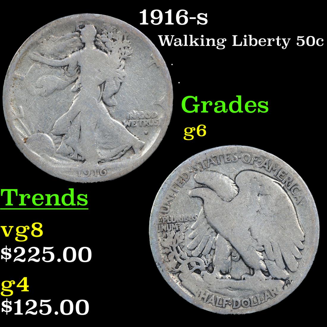 1916-s Walking Liberty Half Dollar 50c Grades g+ (1 of 3)