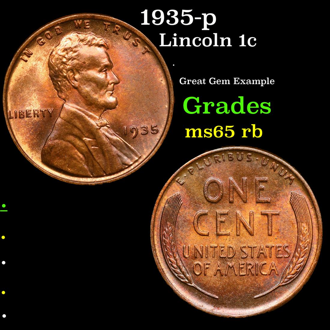 1935-p Lincoln Cent 1c Grades GEM Unc RB (1 of 3)