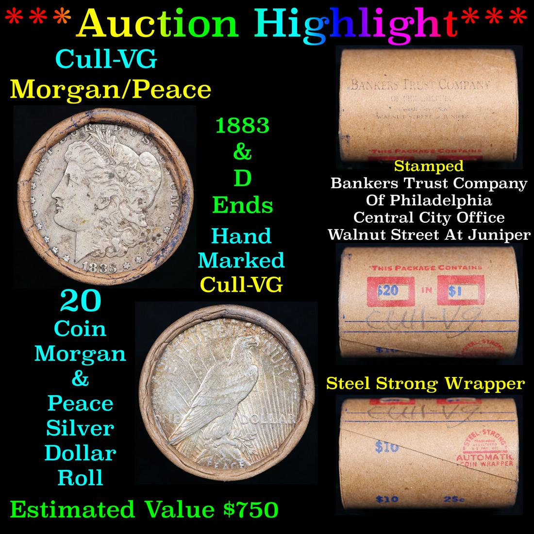 ***Auction Highlight*** 1883 Morgan & D Peace Ends Cull-VG Mixed Morgan/Peace Silver Dollar Shotgun (1 of 6)
