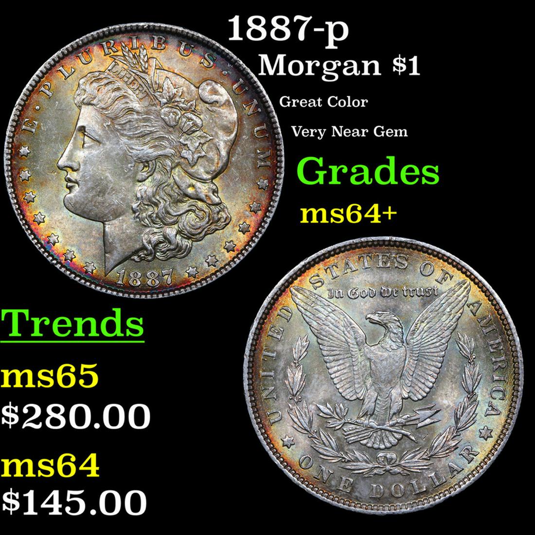 1887-p Morgan Dollar 1 Grades Choice+ Unc (1 of 3)