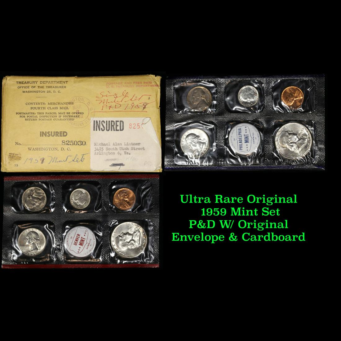 Ultra Rare Original 1959 Mint Set P&D W/ Original Envelope & Cardboard (1 of 6)