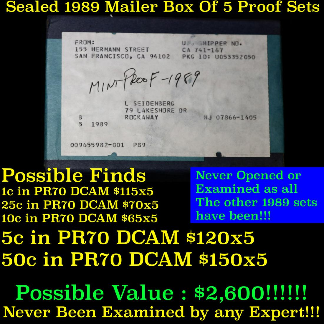 Original sealed box 5- 1989 United States Mint Proof Sets (1 of 2)