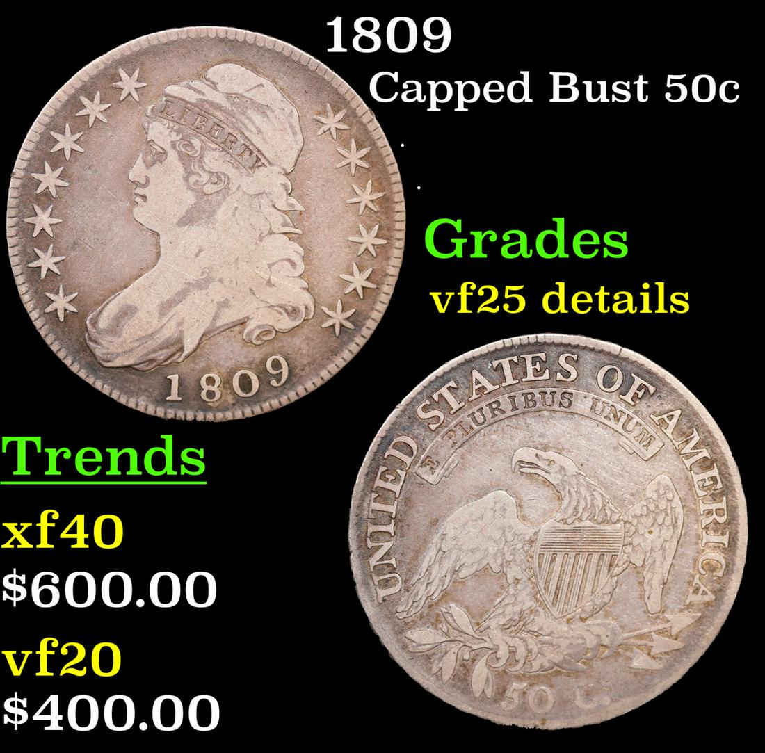 1809 Capped Bust Half Dollar 50c Grades vf details (1 of 3)