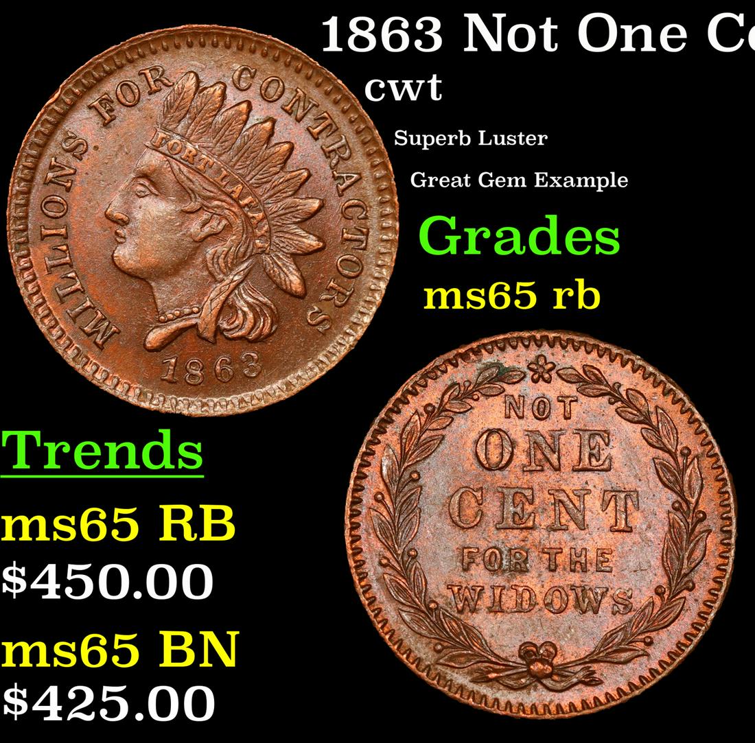 1863 Not One Cent Civil War Token F-97/389a 1c Grades GEM Unc RB (1 of 3)