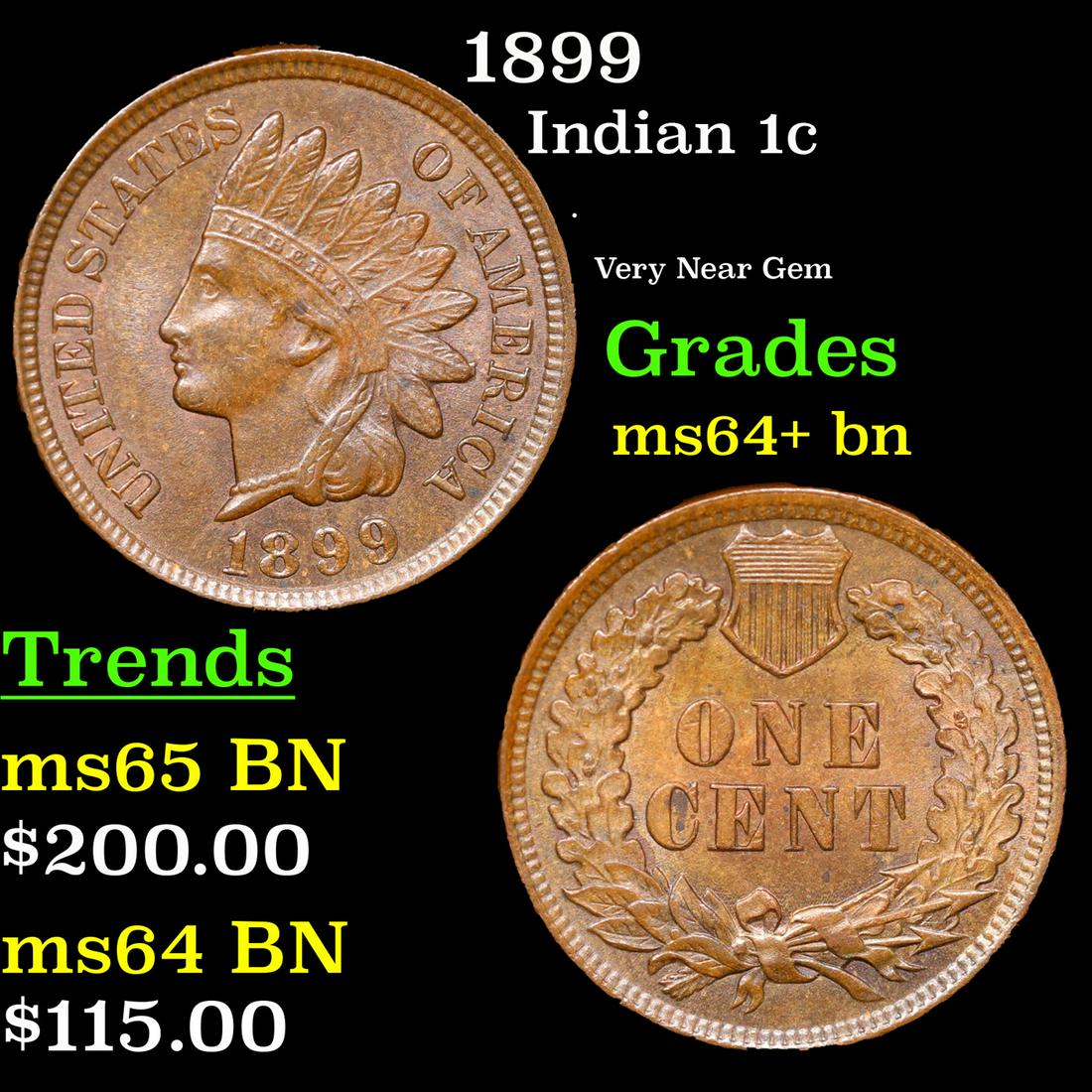 1899 Indian Cent 1c Grades Choice+ Unc BN (1 of 3)