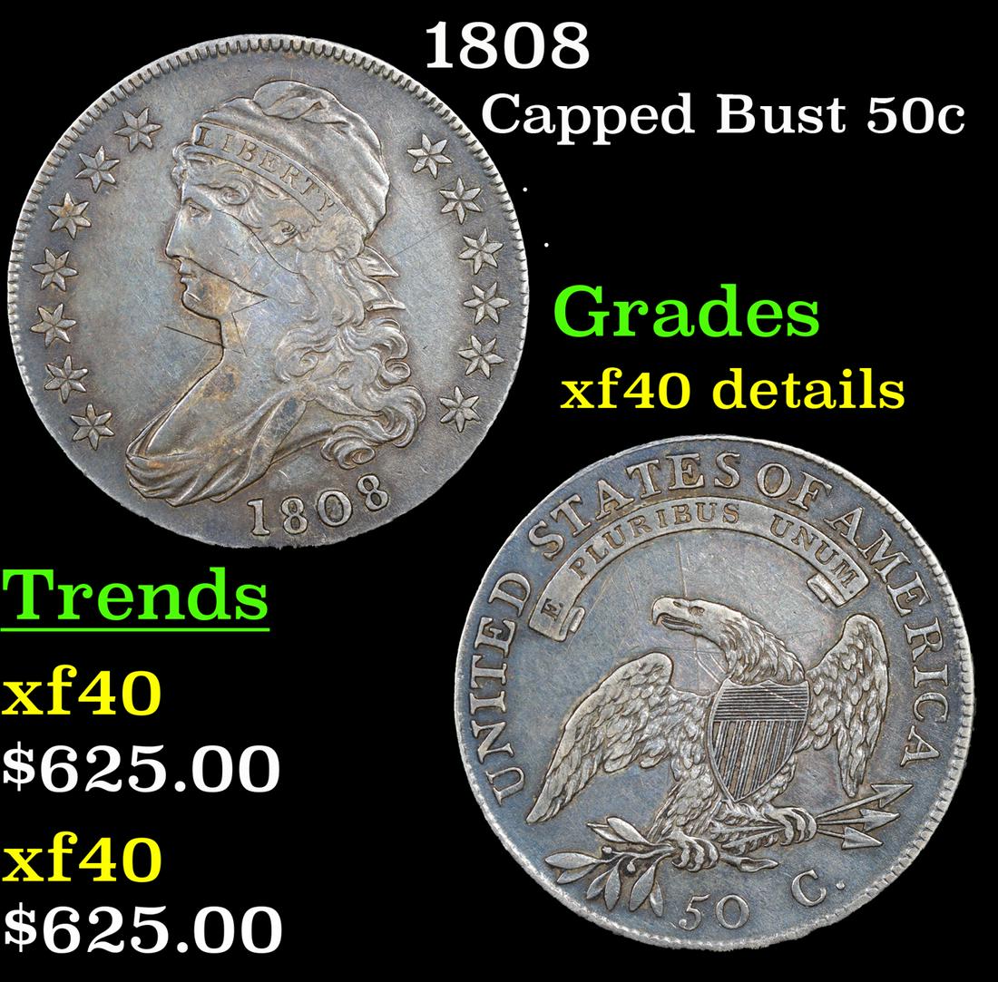 1808 Capped Bust Half Dollar 50c Graded xf40 details By SEGS (1 of 5)