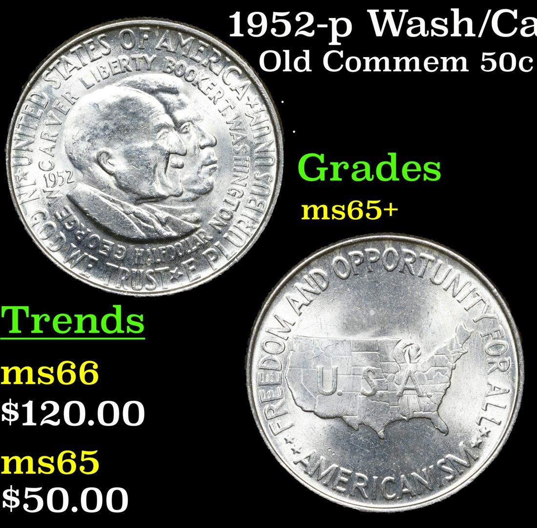 1952-p Wash/Car Old Commem Half Dollar 50c Grades GEM+ Unc (1 of 3)