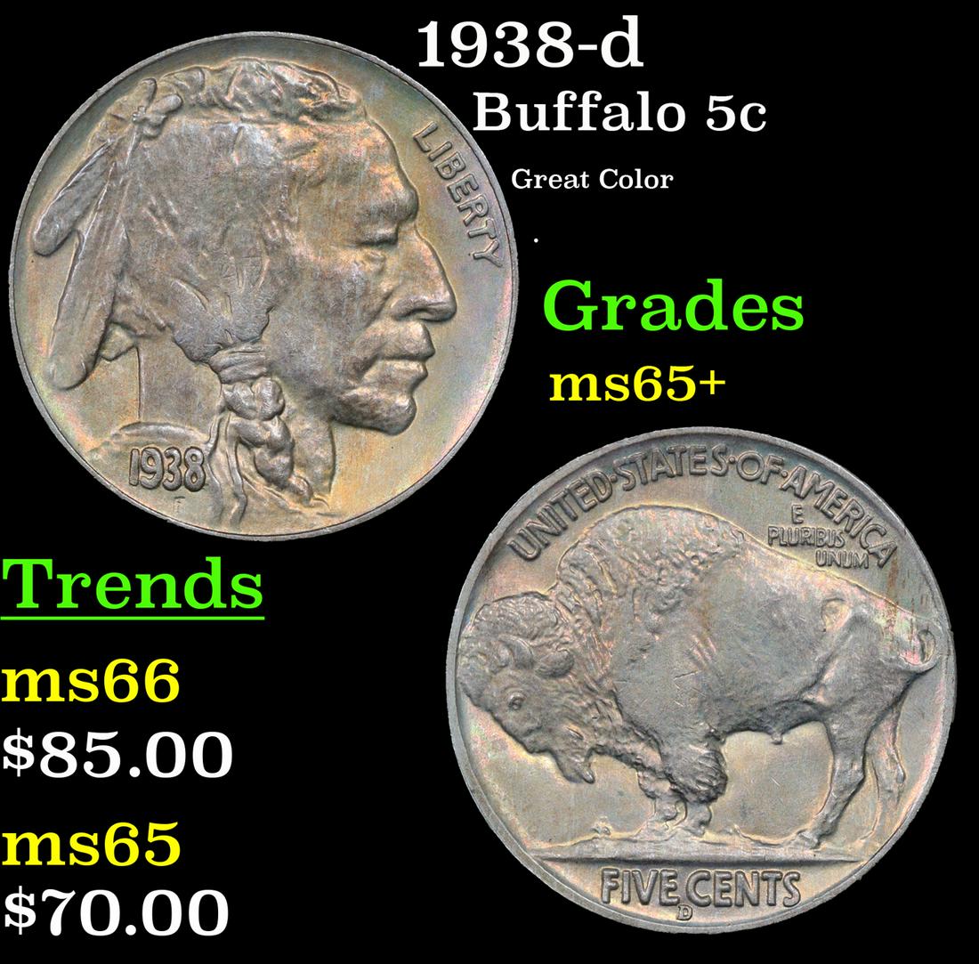 1938-d Buffalo Nickel 5c Grades GEM+ Unc (1 of 3)