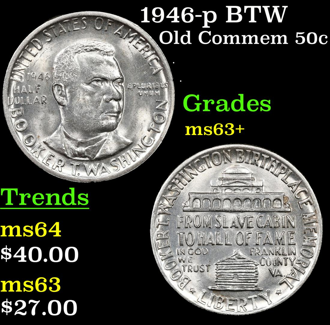 1946-p BTW Old Commem Half Dollar 50c Grades Select+ Unc (1 of 3)