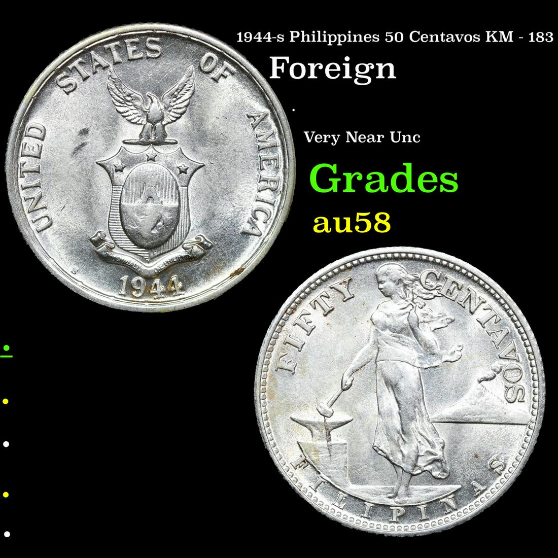 1944-s Philippines 50 Centavos KM - 183 Grades Choice AU/BU Slider (1 of 3)