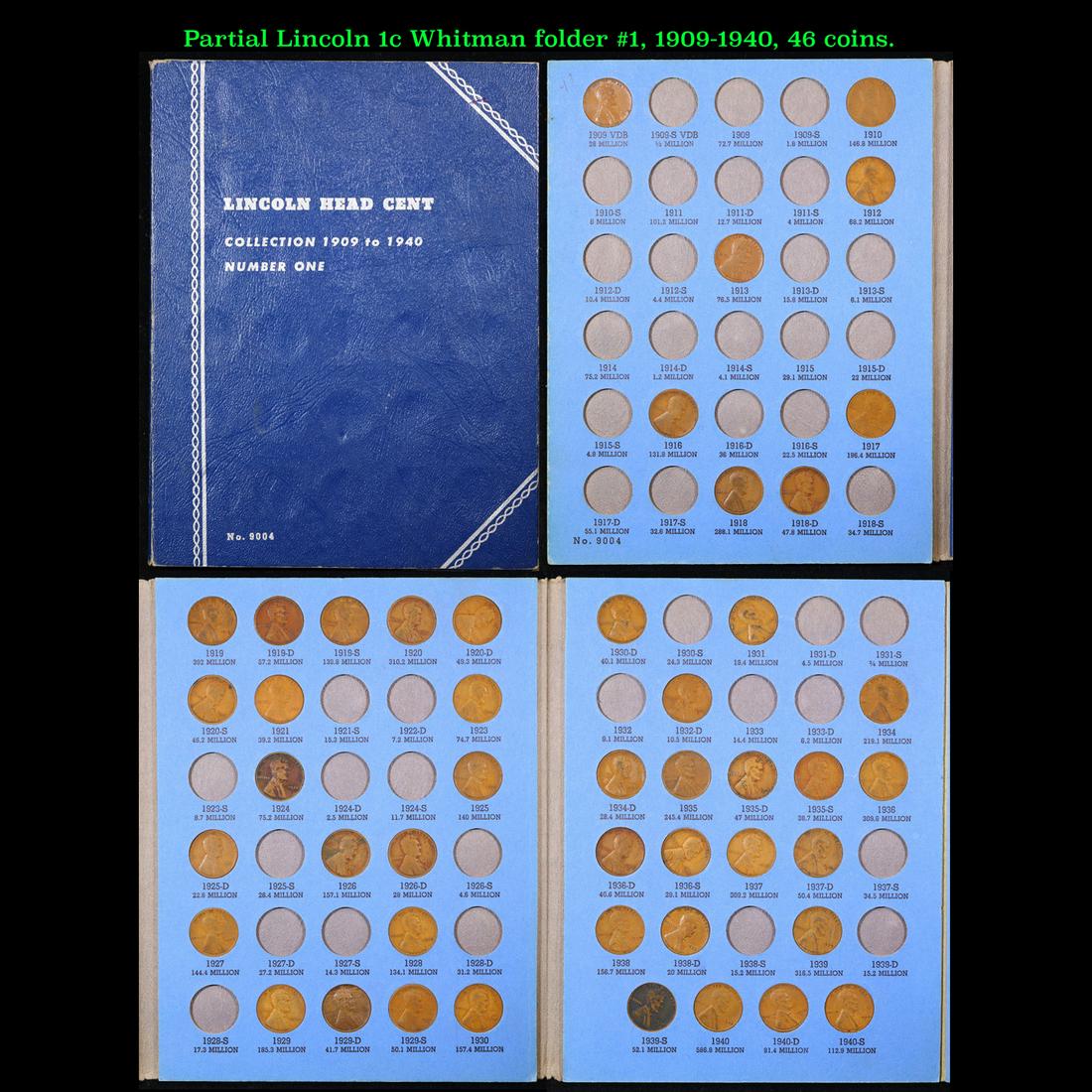 Partial Lincoln 1c Whitman folder #1, 1909-1940, 46 coins. (1 of 5)