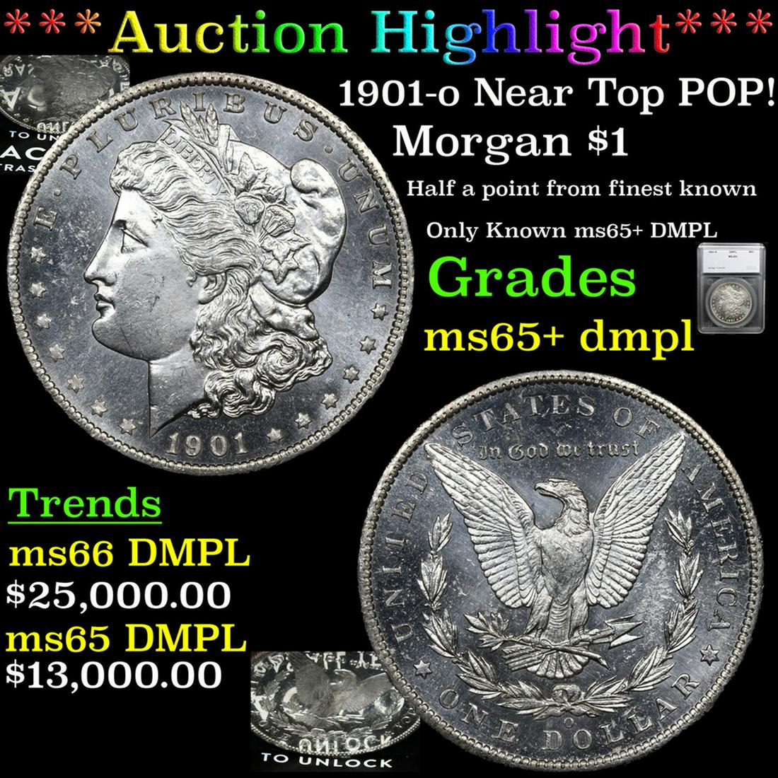 ***Auction Highlight*** 1901-o Morgan Dollar Near Top POP! $1 Graded ms65+ dmpl By SEGS (fc) (1 of 7)