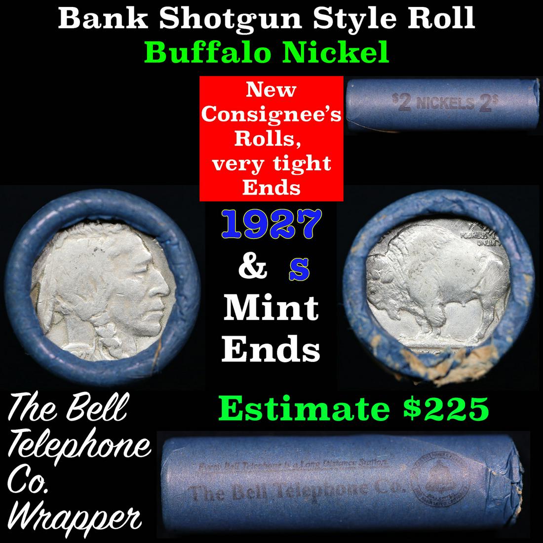 Buffalo Nickel Shotgun Roll in Old Bank Style 'Bell Telephone'  Wrapper 1927 & s Mint Ends (1 of 5)