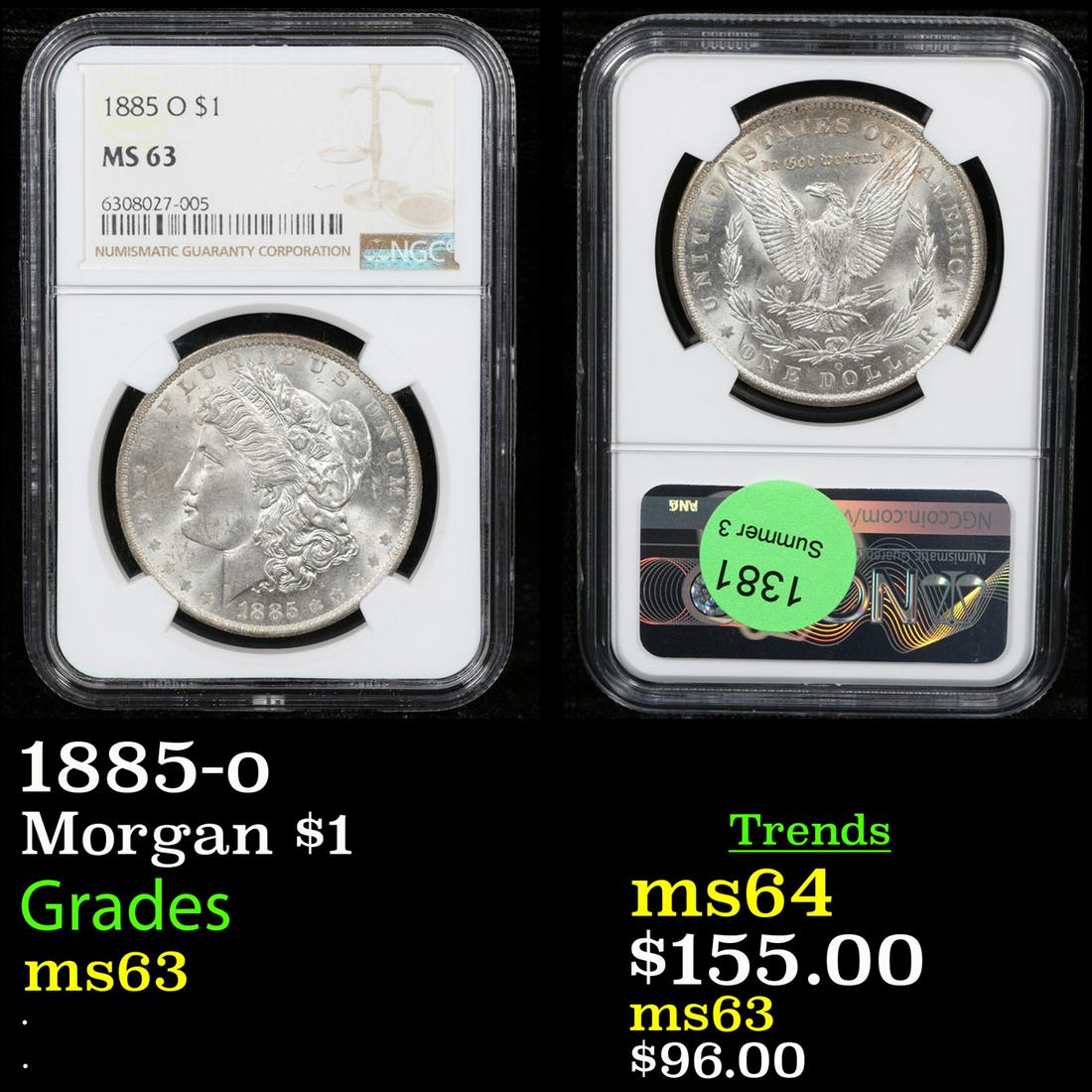 NGC 1885-o Morgan Dollar $1 Graded ms63 By NGC (1 of 3)