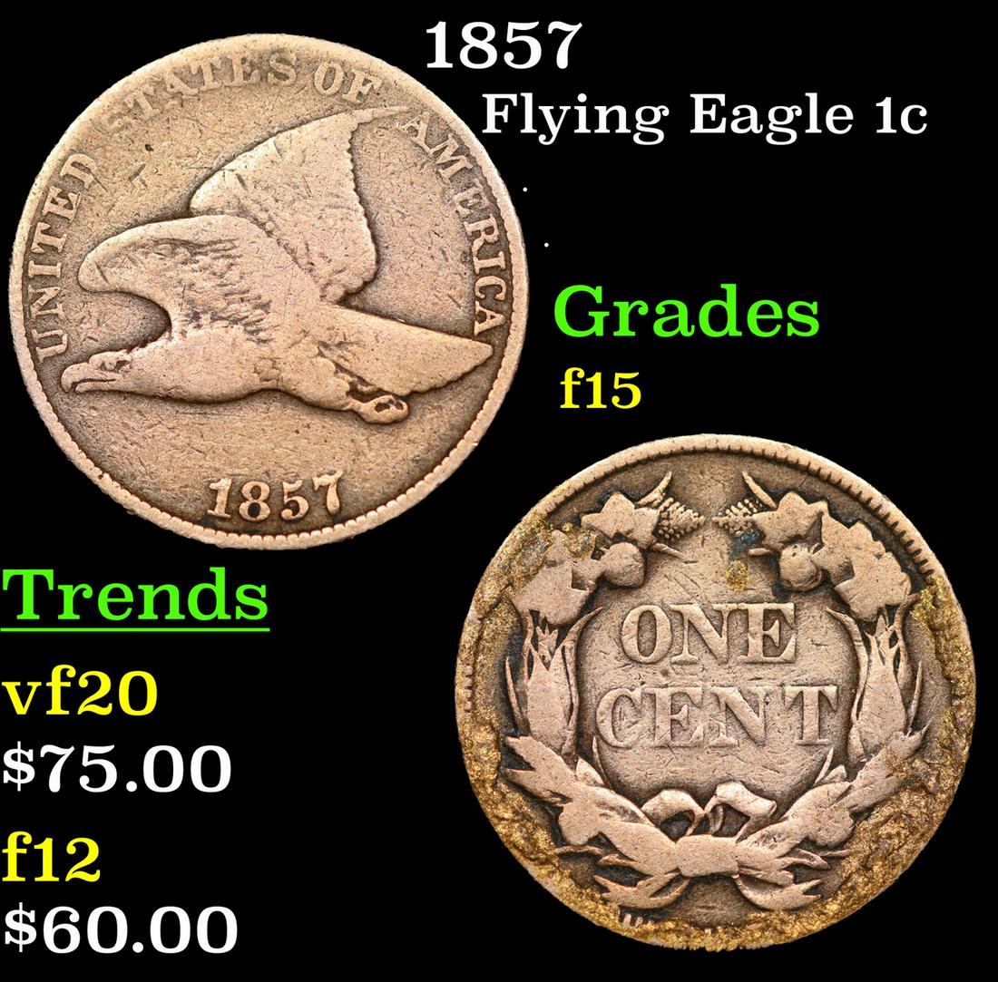 1857 Flying Eagle Cent 1c Grades f+ (1 of 3)