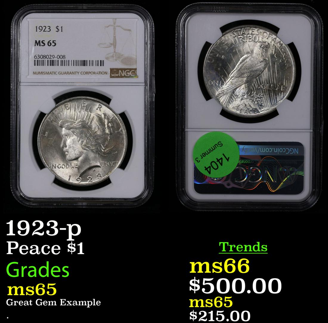 NGC 1923-p Peace Dollar $1 Graded ms65 By NGC (1 of 3)
