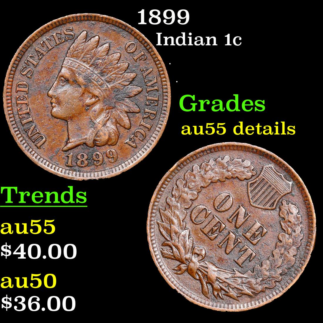 1899 Indian Cent 1c Grades au details (1 of 3)